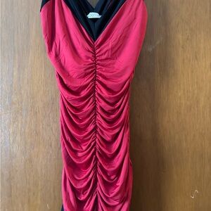 Arden B Red Ruched Bodycon Dress V-neck Sleeveless